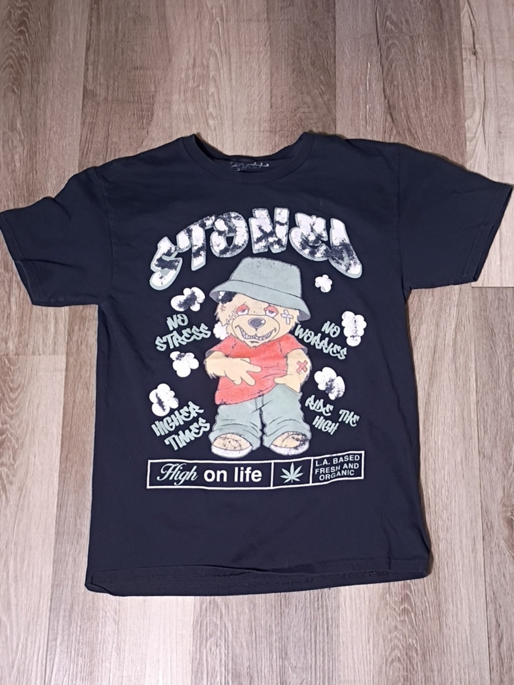 Eighty Eight Black Graphic Tee with Colorful Bear Print